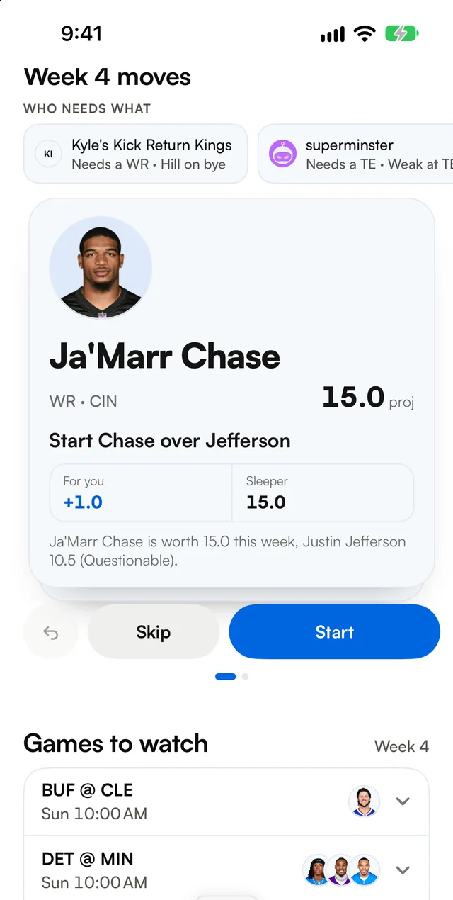 Week 4 moves in the Snapp app: start Ja'Marr Chase over a questionable Justin Jefferson